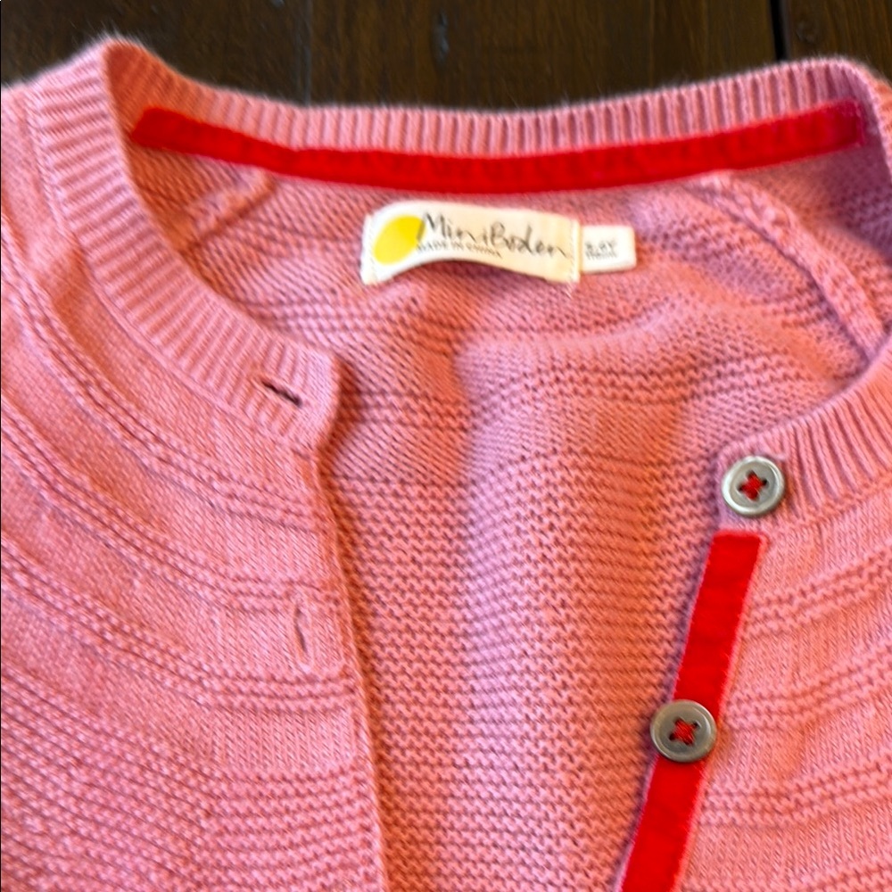 Mini Boden Pink Cardigan with Red Trim